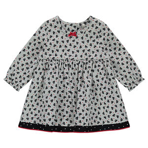 Vestido de manga larga estampada con gatos all over y lazos de terciopelo 