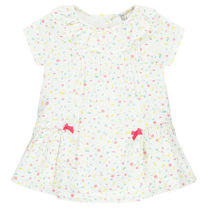 Vestido de manga corta con estampado all over con lazos 