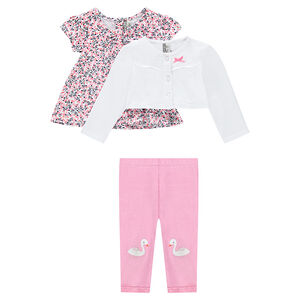 Conjunto de 3 piezas con túnica de flores, chaqueta y leggings lisos 