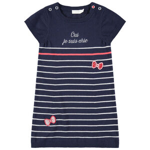 Vestido de manga corta de punto con mensaje bordado y lazos de lentejuelas  Main Vestido de manga corta de punto con mensaje bordado y lazos de lentejuelas