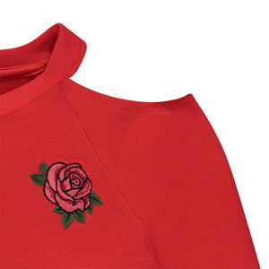 Júnior - Sudadera con hombros al aire y rosas bordadas 