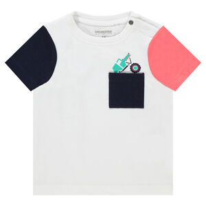 Camiseta de manga corta que contrasta y bolsillo estampado 