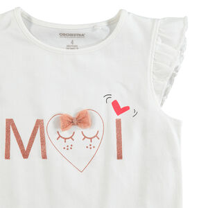 Camiseta de manga corta con volantes e inscripciones brillantes  Main Camiseta de manga corta con volantes e inscripciones brillantes
