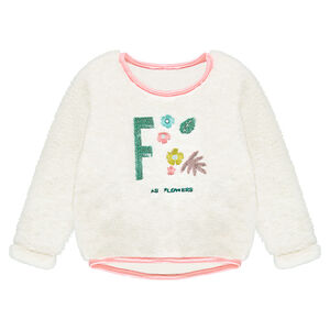 Sudadera de pelo sintético con motivos bordados y lentejuelas 