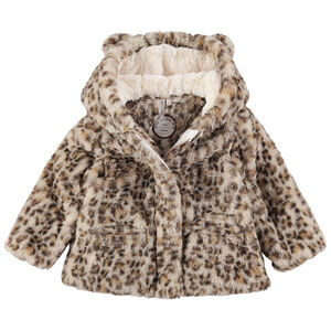 Abrigo de pelo sintético de leopardo con orejas en la capucha 