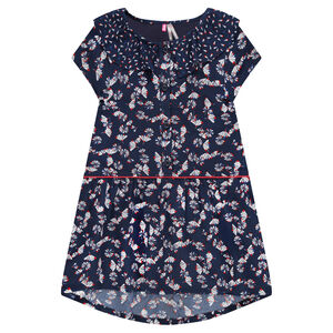 Vestido de crepé con estampado de fantasía y cuello 