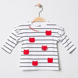 Camiseta de manga larga de raya horizontales y corazones de lentejuelas  