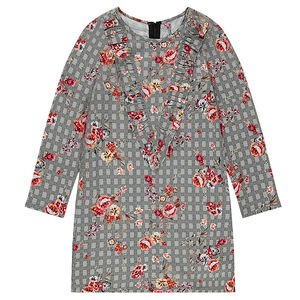 Júnior - Vestido de manga larga de cuadros y flores all over 