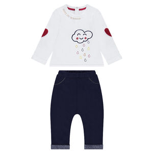 Jogging de felpa bicolor con estampado de fantasía  