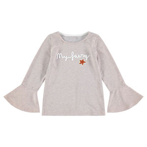 Camiseta de punto brillante con mangas acampanadas y mensaje de cuerda 