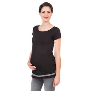 Tee-shirt manches courtes de grossesse avec biais fantaisie 