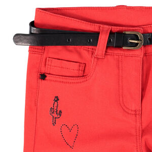 Pantalón slim de satén de algodón liso con cintura brillante extraíble de efecto cuero 