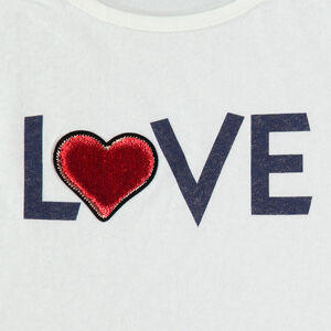 Camiseta de manga larga lisa con mensaje estampado y corazón de terciopelo 