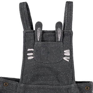 Vestido tipo peto de punto ligero mezclado con hilo plateado y bolsillo con forma de conejo 