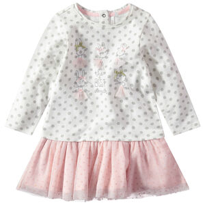 Vestido de manga larga con efecto 2 en 1 con lunares y tul con forro 