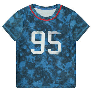 Camiseta de manga corta de efecto sobreteñido con número estampados por delante 