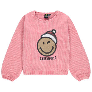 Jersey de punto de oruga con Smiley de lentejuelas con estilo navideño  Main Jersey de punto de oruga con Smiley de lentejuelas con estilo navideño