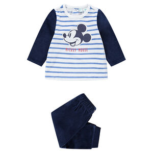 Pijama de terciopelo con rayas que contrastan y Mickey ©Disney bordado  