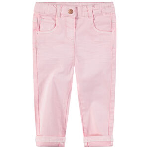 Pantalón slim de algodón teñido con efecto crinkle con corazones bordados en la cintura 