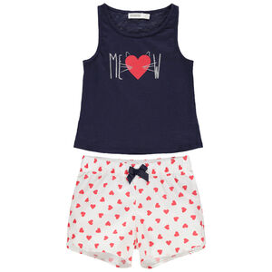 Pijama de punto con mensaje brillante y pantalón corto con corazones  Main Pijama de punto con mensaje brillante y pantalón corto con corazones
