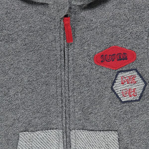 Chaqueta de felpa de fantasía con capucha e insignias superpuestas 