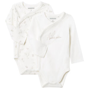 Lot de  2 bodies manches longues en coton bio imprimé plumes  Main Lot de  2 bodies manches longues en coton bio imprimé plumes