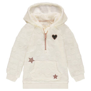 Sudadera con capucha de borreguillo con dibujos de lentejuelas y cuello con cremallera 