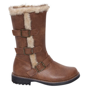 Botas de cuero de imitación con hebilla de fantasía y pelo falso 