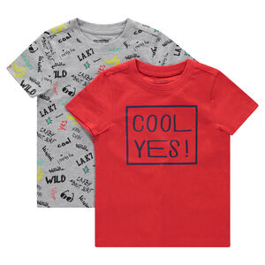 Juego de 2 camisetas de manga corta con estampado all-over/lisa 