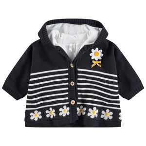 Chaqueta con capucha de punto con forro de micropolar de rayas y margaritas 