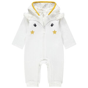 Mono largo con capucha de pelo falso 