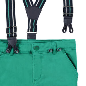 Pantalón de algodón verde con tirantes elásticos desmontables 