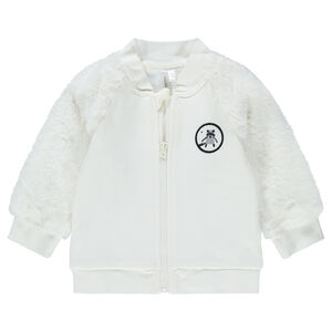 Chaqueta de felpa bimaterial con mangas de borreguillo 