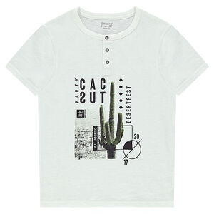 Camiseta de punto de manga corta con cactus estampado 