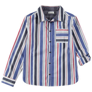 Júnior - Camisa de manga larga de rayas verticlaes y bolsillo 