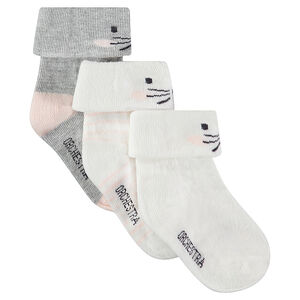 Juego de 3 pares de calcetines con dobladillo y dibujo de jacquard 