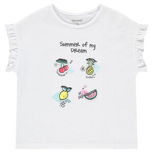 Camiseta de manga corta con frutas estampadas y mangas con volantes  Main Camiseta de manga corta con frutas estampadas y mangas con volantes