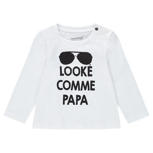 Camiseta de manga larga de punto con estampado de fantasía y cuello con botones a presión 