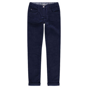 Júnior - Pantalón de terciopelo azul marino liso con efecto arrugado  