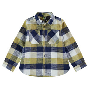 Camisa de manga larga de cuadros en contraste con bolsillos 