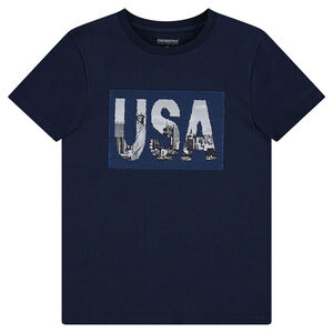 Júnior - Camiseta de manga corta de punto con dibujo USA y lentejuelas mágicas 