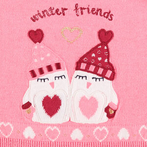 Jersey de punto con corazones de jácquard y pingüinos bordados 