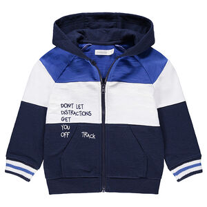 Chaqueta de felpa tricolor con mensaje estampado 