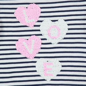 Camiseta de rayas all over con corazones de lentejuelas mágicas 