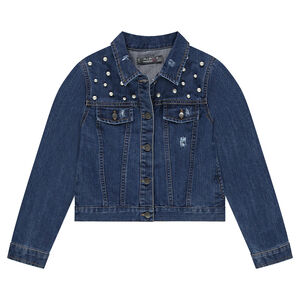 Júnior - Chaqueta vaquera con efecto desgastado y perlas de fantasía  