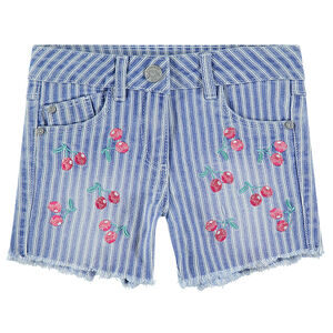 Pantalón corto vaquero con efecto desgastado, rayas y cerezas bordadas  Main Pantalón corto vaquero con efecto desgastado, rayas y cerezas bordadas