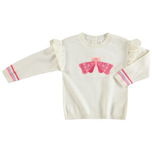 Jersey de punto fino con mangas con volantes y mariposa bordada  Main Jersey de punto fino con mangas con volantes y mariposa bordada
