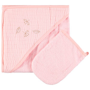 Conjunto de baño de rizo con capa con capucha  y guante estampado bordados 