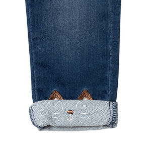 Jean effet used à chats brodés et poches 