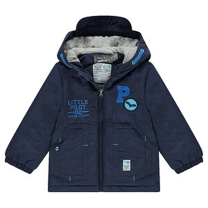 Parka con capucha acolchada con forro de punto y parches de fantasía 